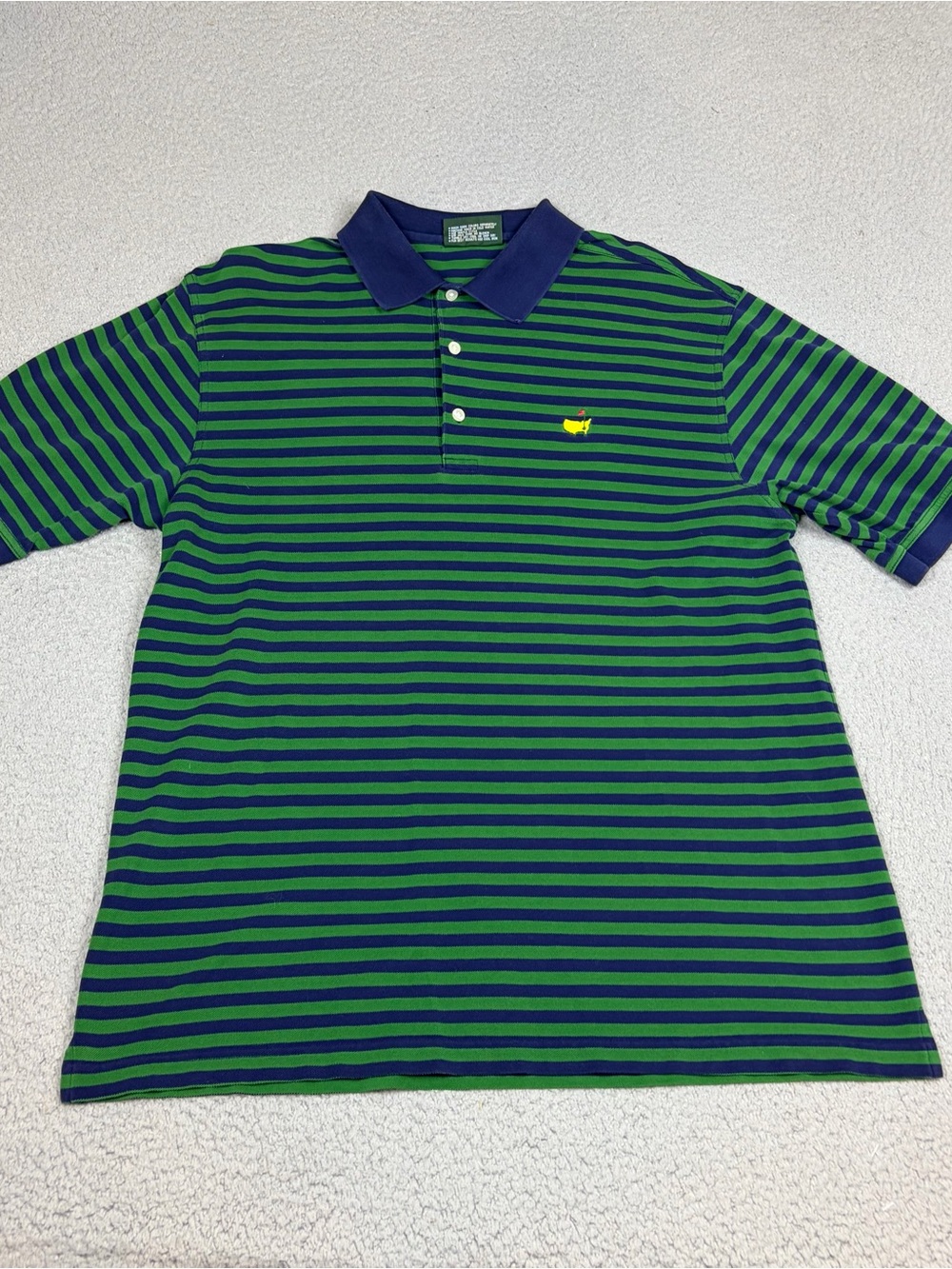 Vtg Masters Collection Polo Shirt Men’s L Green & Navy Striped Golf Augusta